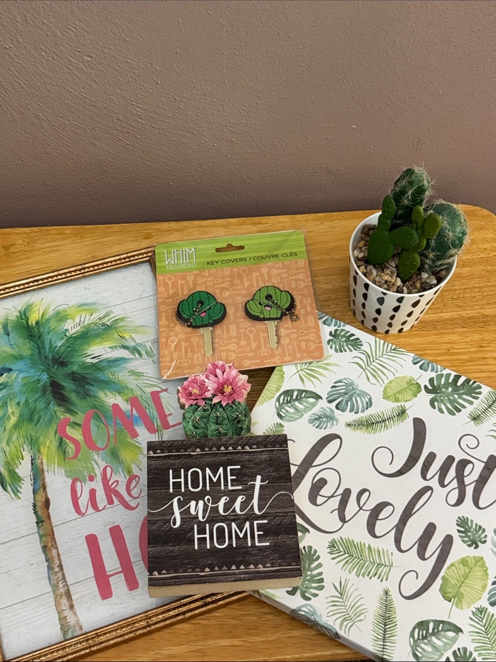 Decorative Botanical Themed Home Decor + Green Cactus Key Covers